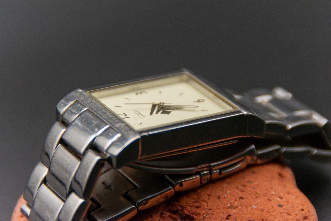 Silpada Designs Stainless Steel Tank Boyfriend Watch Rectangular Silver Tone Dial, photo 7 of 11