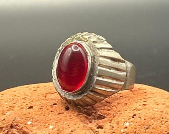 Afghan Kochi Tribal Ring Brass Alloy Red Glass Size 9