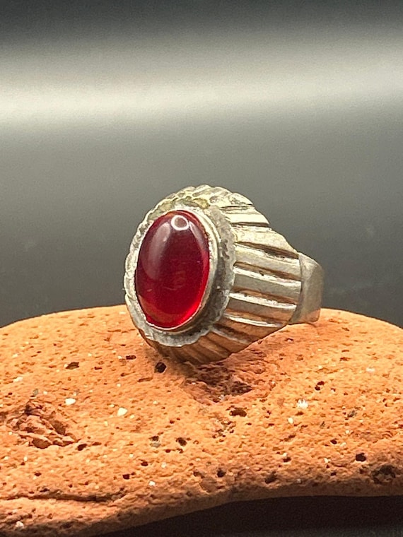 Afghan Kochi Tribal Ring Brass Alloy Red Glass Size 9