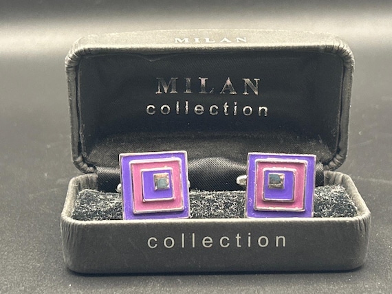 Vintage Milan Collection Cufflinks | Retro Purple Pink Nested Geometric Boxed