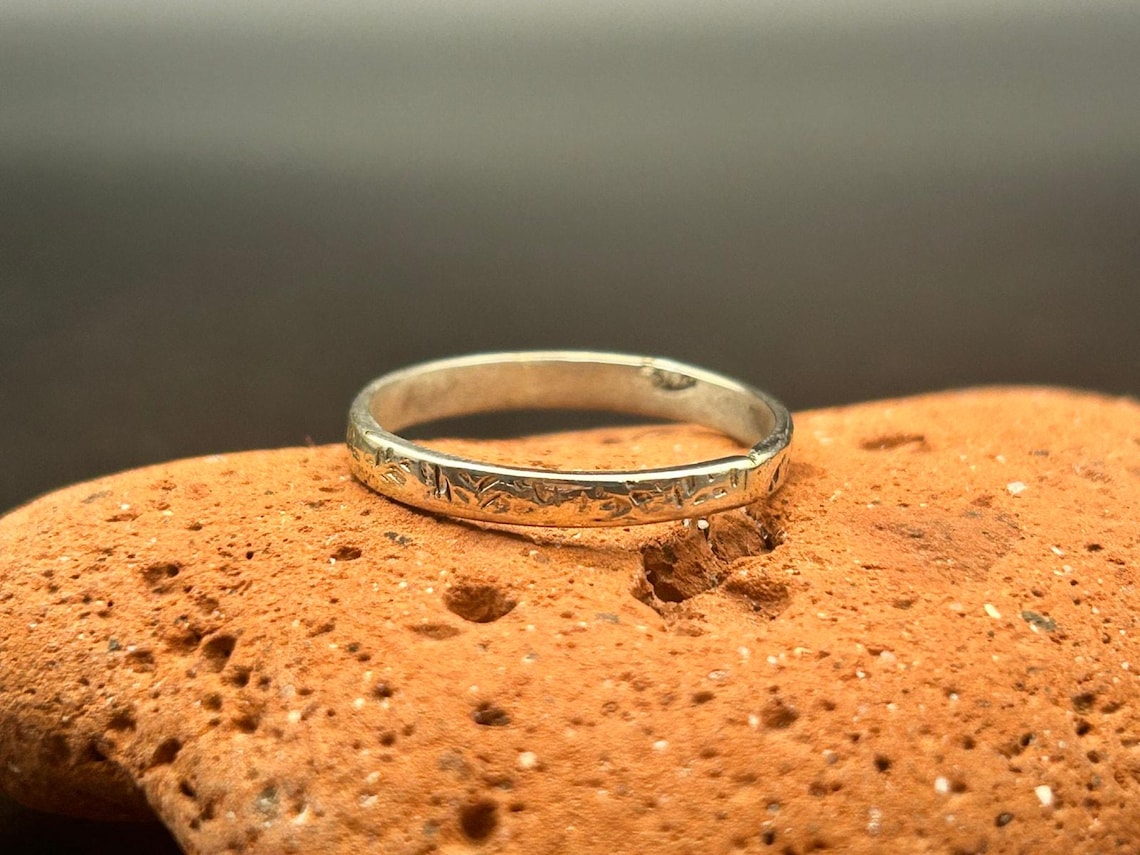 Handmade 2mm Sterling Silver 925 Abstract Textured Band Ring Size 8 Maine Made, photo 2 of 5