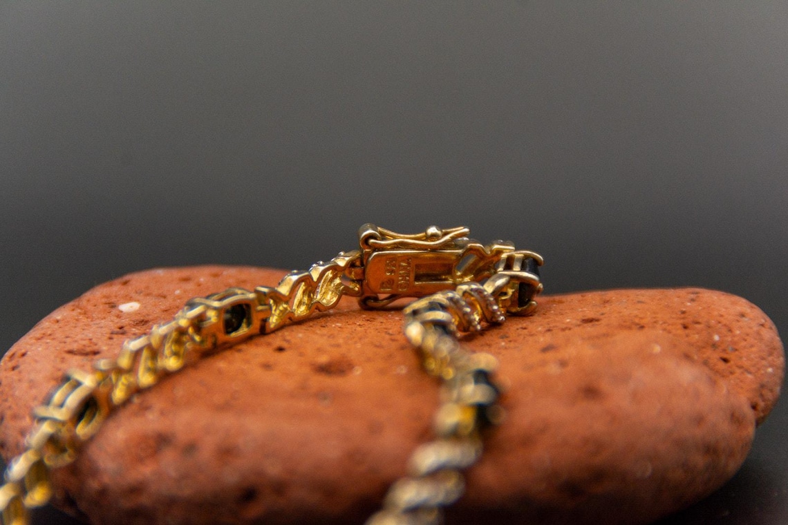 Ross-Simons Sterling Silver Gold Plated Sapphire Link Tennis Bracelet 7.25", photo 4 of 5