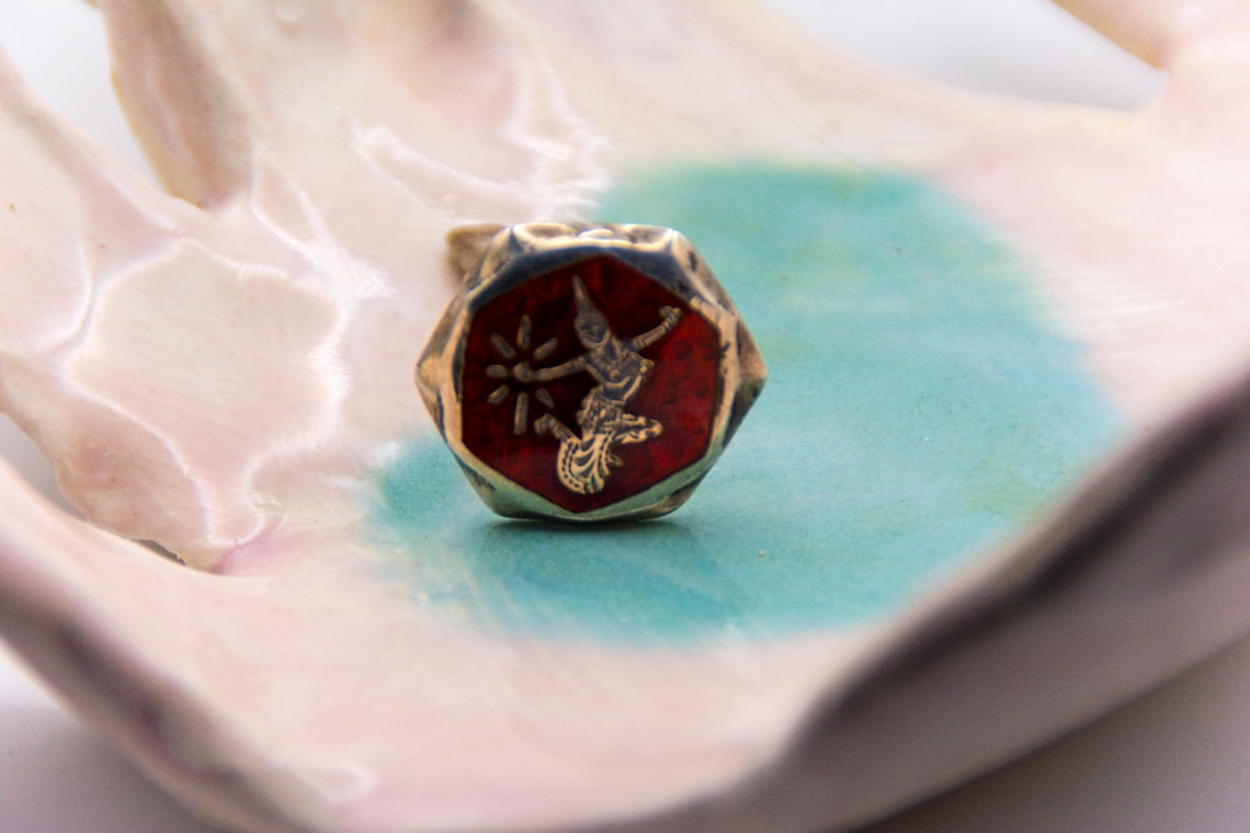 Vintage Siam Sterling Mekhala Niello Cufflinks Goddess Lightning Art Deco Thai pre-1939, photo 4 of 5