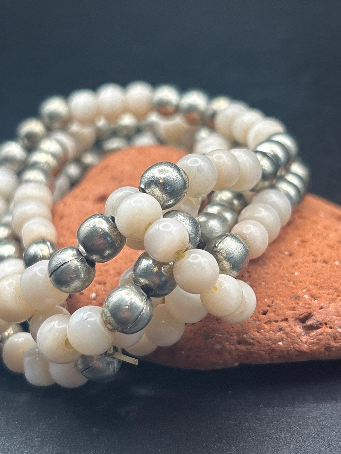 Vintage 4 Strand Glass and Silver Tone Beaded Bracelet, photo 2 of 4