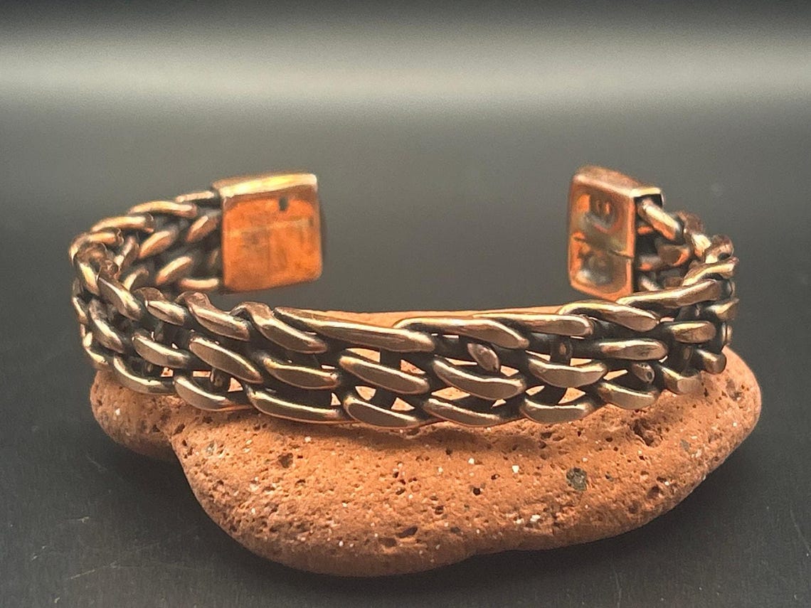 Handmade 11mm 5 Strand Woven Copper Cuff Bracelet Adjustable Artisan Maine Made, photo 3 of 6