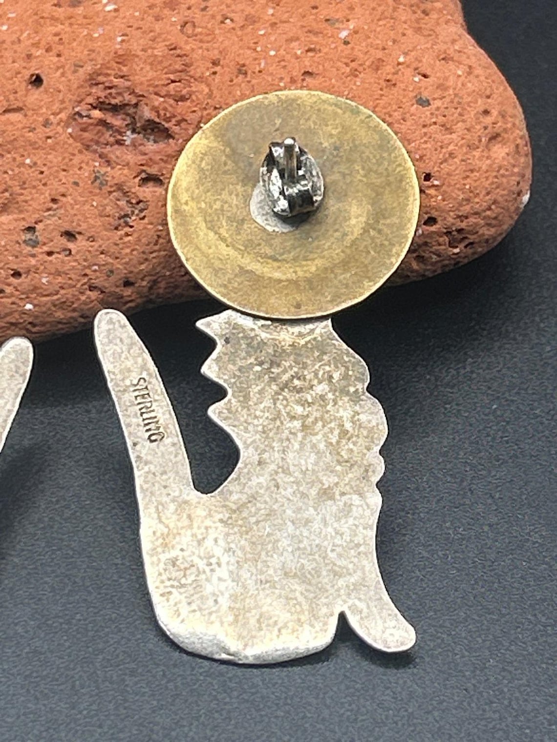 Vintage Sterling Silver Howling Wolf Full Moon Stud Earrings 925 Artisan Post, photo 6 of 6