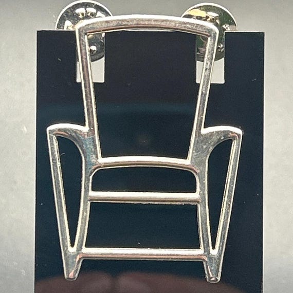 Vintage Silver Tone Minimalist Wire Frame Chair Brooch Pin - 2.5 Inch
