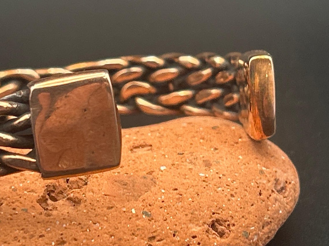 Handmade 11mm 5 Strand Woven Copper Cuff Bracelet Adjustable Artisan Maine Made, photo 2 of 6