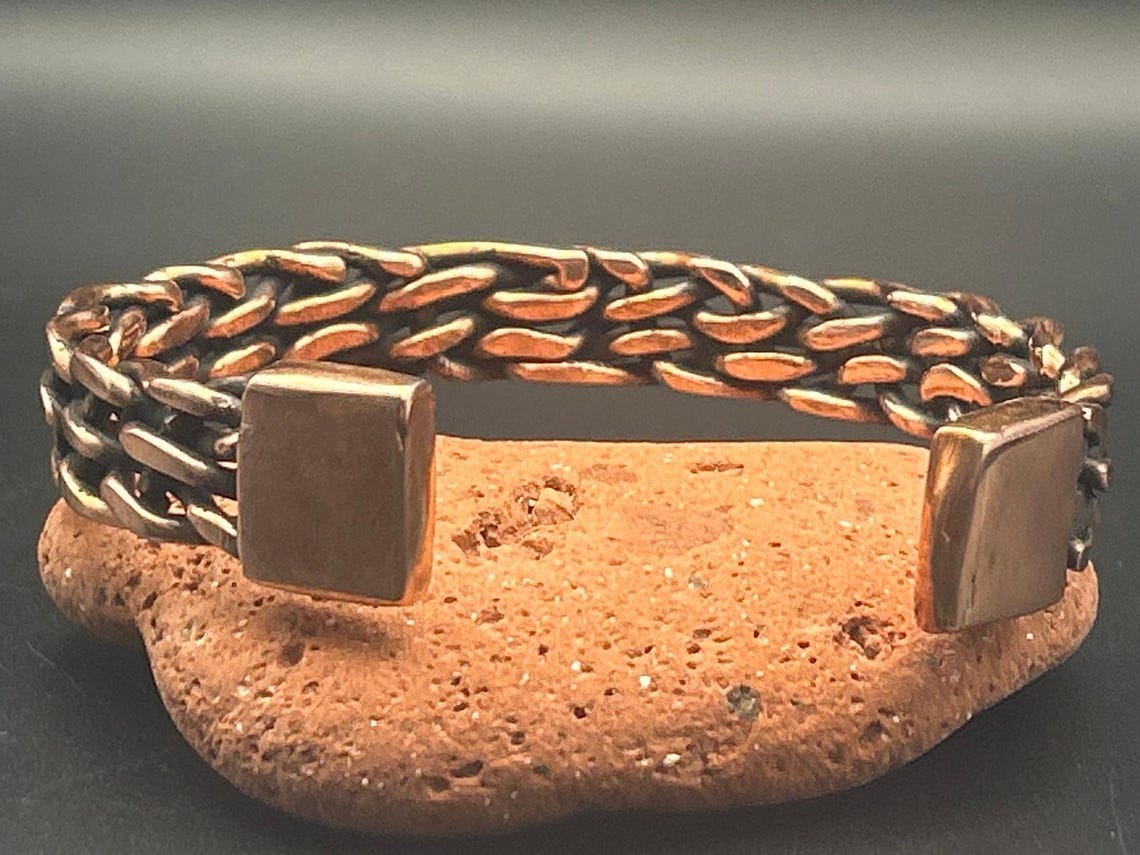 Handmade 11mm 5 Strand Woven Copper Cuff Bracelet Adjustable Artisan Maine Made, photo 5 of 6