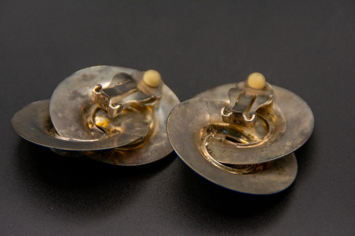 Vtg Norma Jean Swirl Clip On Earrings Large Rivoli Headlight Crystal 80s 90s, photo 5 of 5