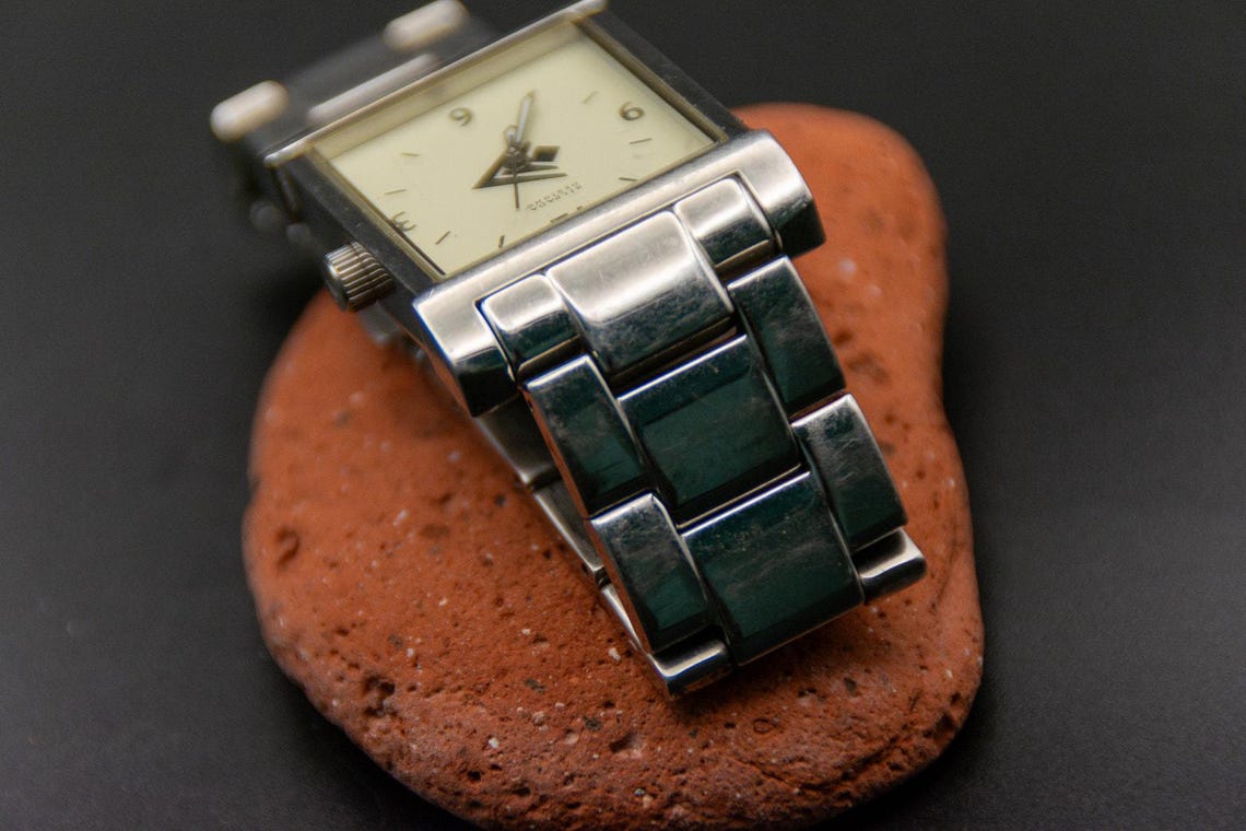 Silpada Designs Stainless Steel Tank Boyfriend Watch Rectangular Silver Tone Dial, photo 4 of 11
