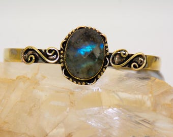 Blue Flash Labradorite Cuff | Gold Over Sterling Silver Boho Bracelet