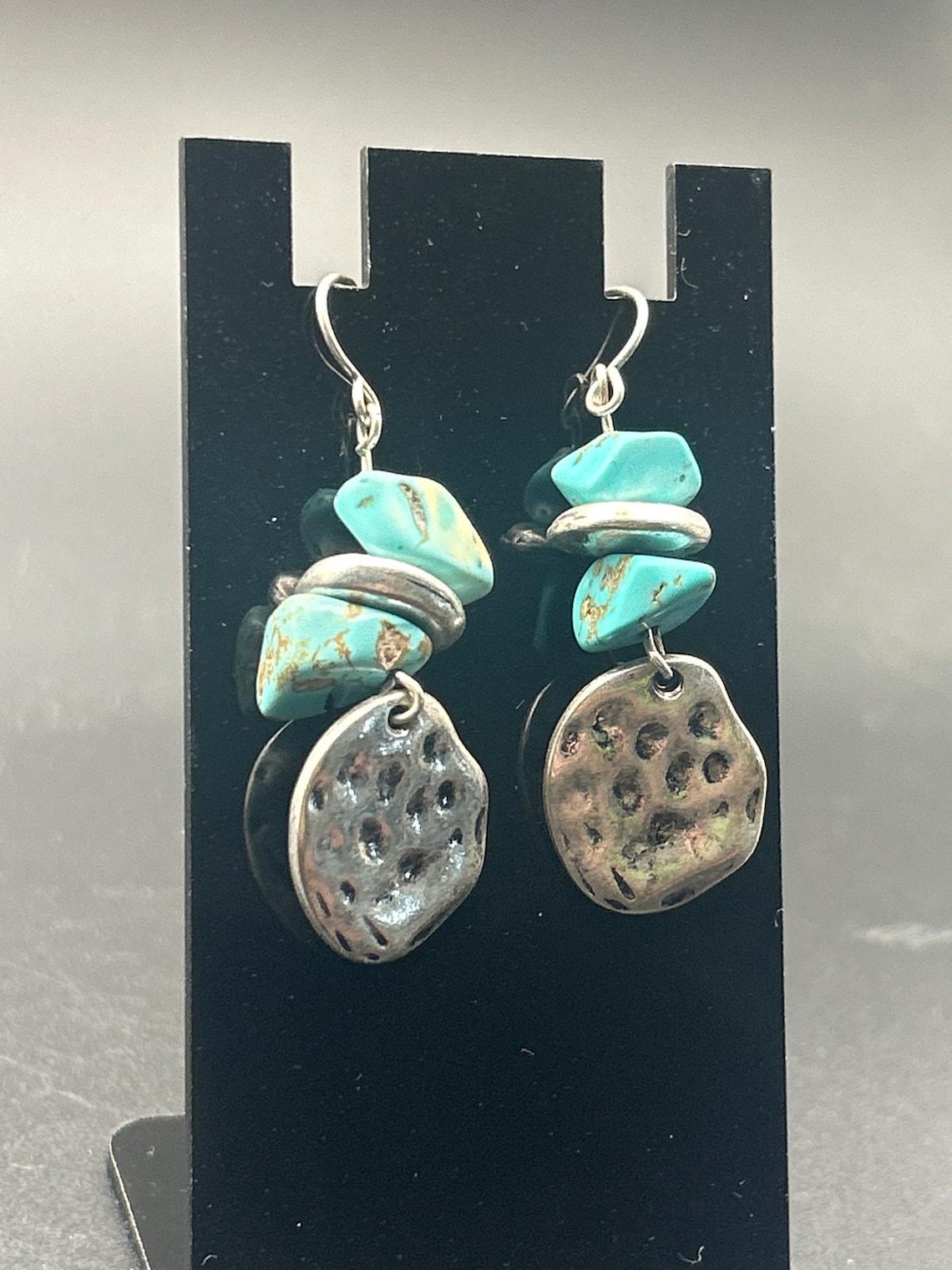 Vintage Antiqued Silver Tone Multi Tier Leaf Drop Dangle Earrings, photo 3 of 6