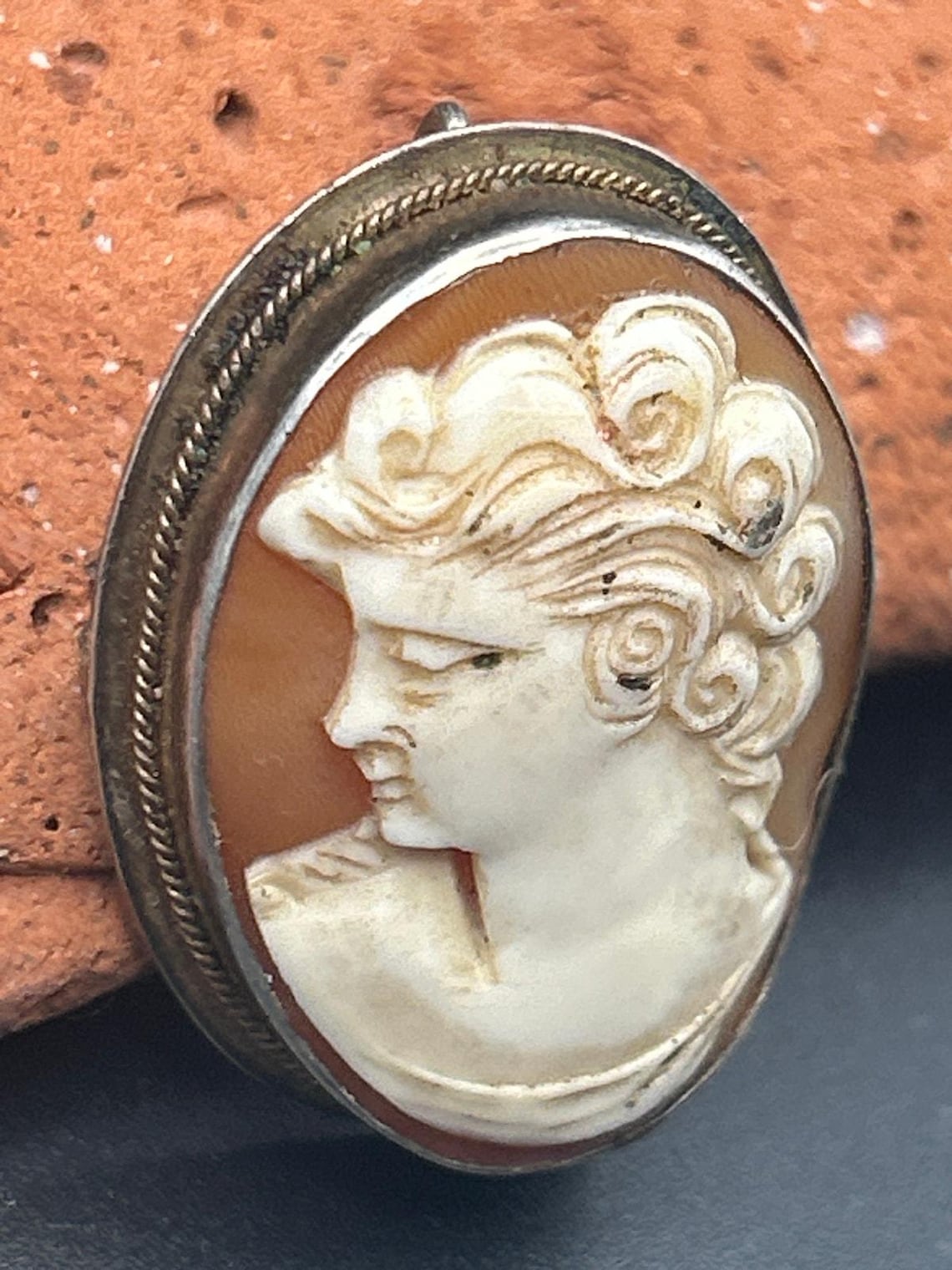 Antique Greek Style Shell Cameo Brooch and Pendant in 800 Silver - 1" x 0.75", photo 4 of 9