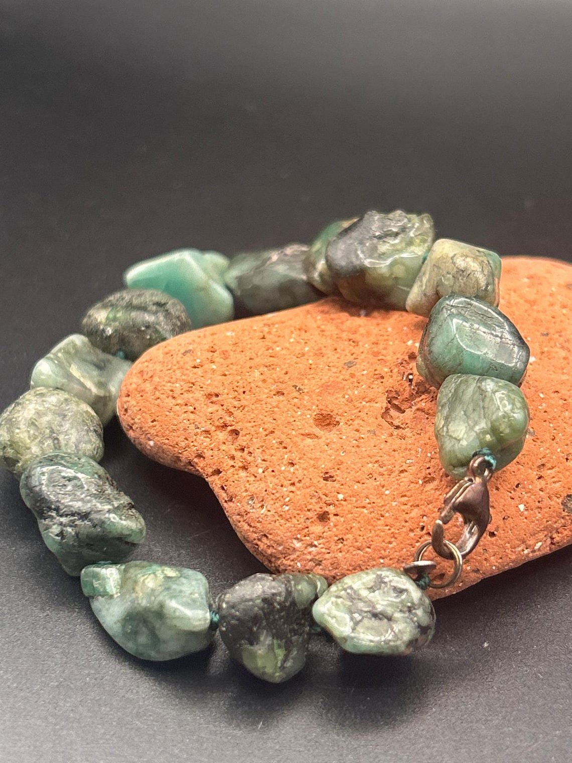 Vintage Lucoral LUC 925 Sterling Silver Raw Emerald 3 Pc Jewelry Set Stuller, photo 8 of 13