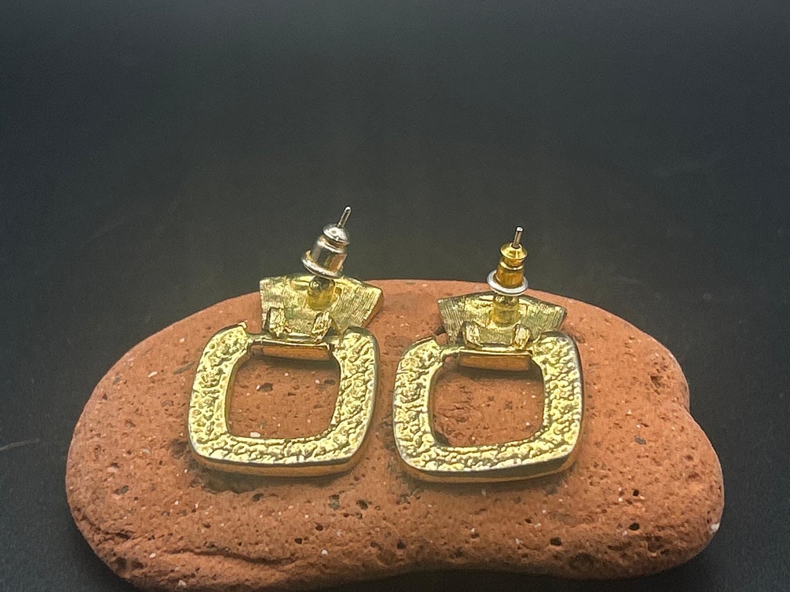 Vintage Gold Tone Pivoting Wire Rhinestone Dangle Drop Floating Earrings Y2K 90s, photo 5 of 6