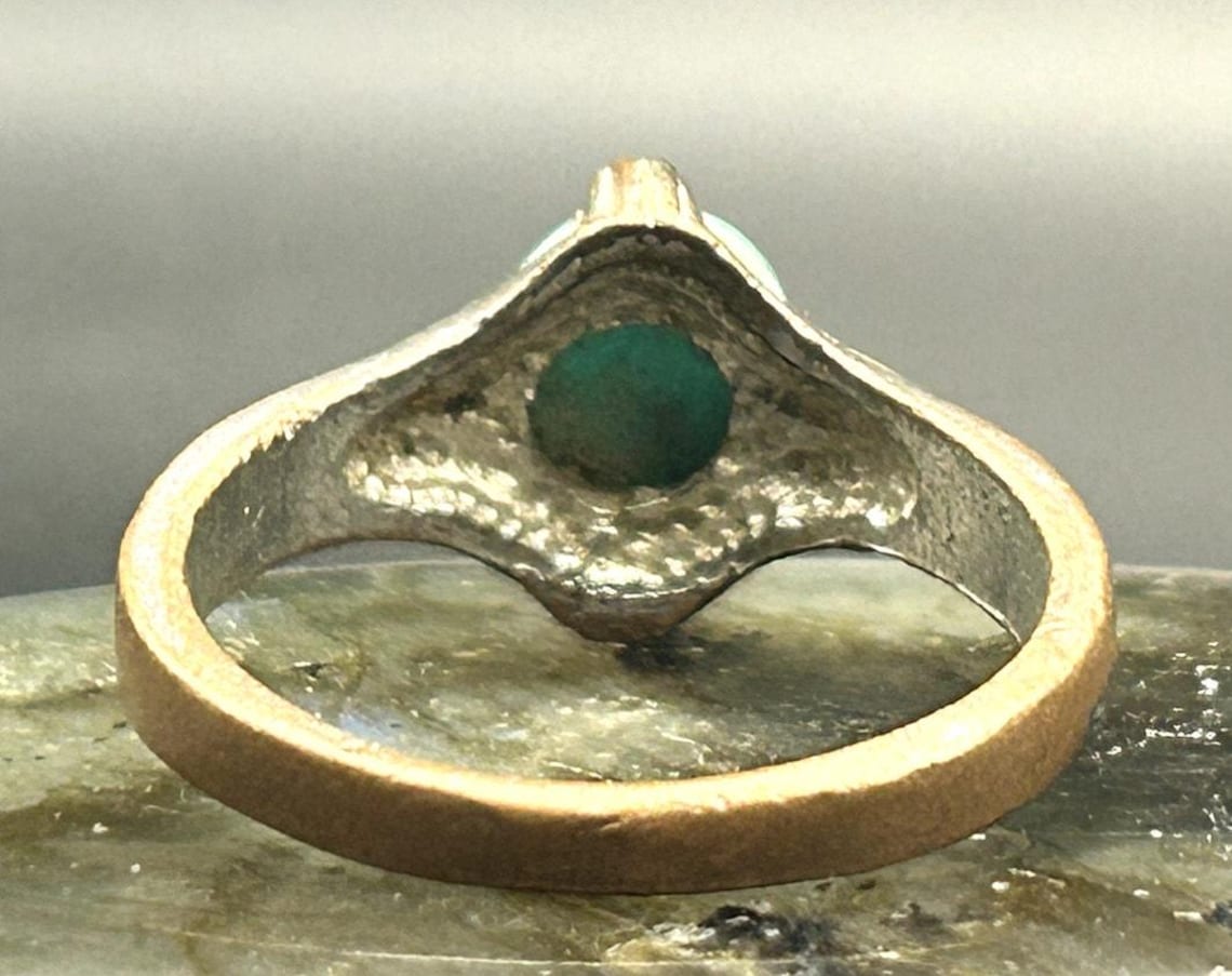Vintage Afghan Kuchi Tribal Ring Brass Turquoise Stone Size 10 Two Tone Boho, photo 5 of 7