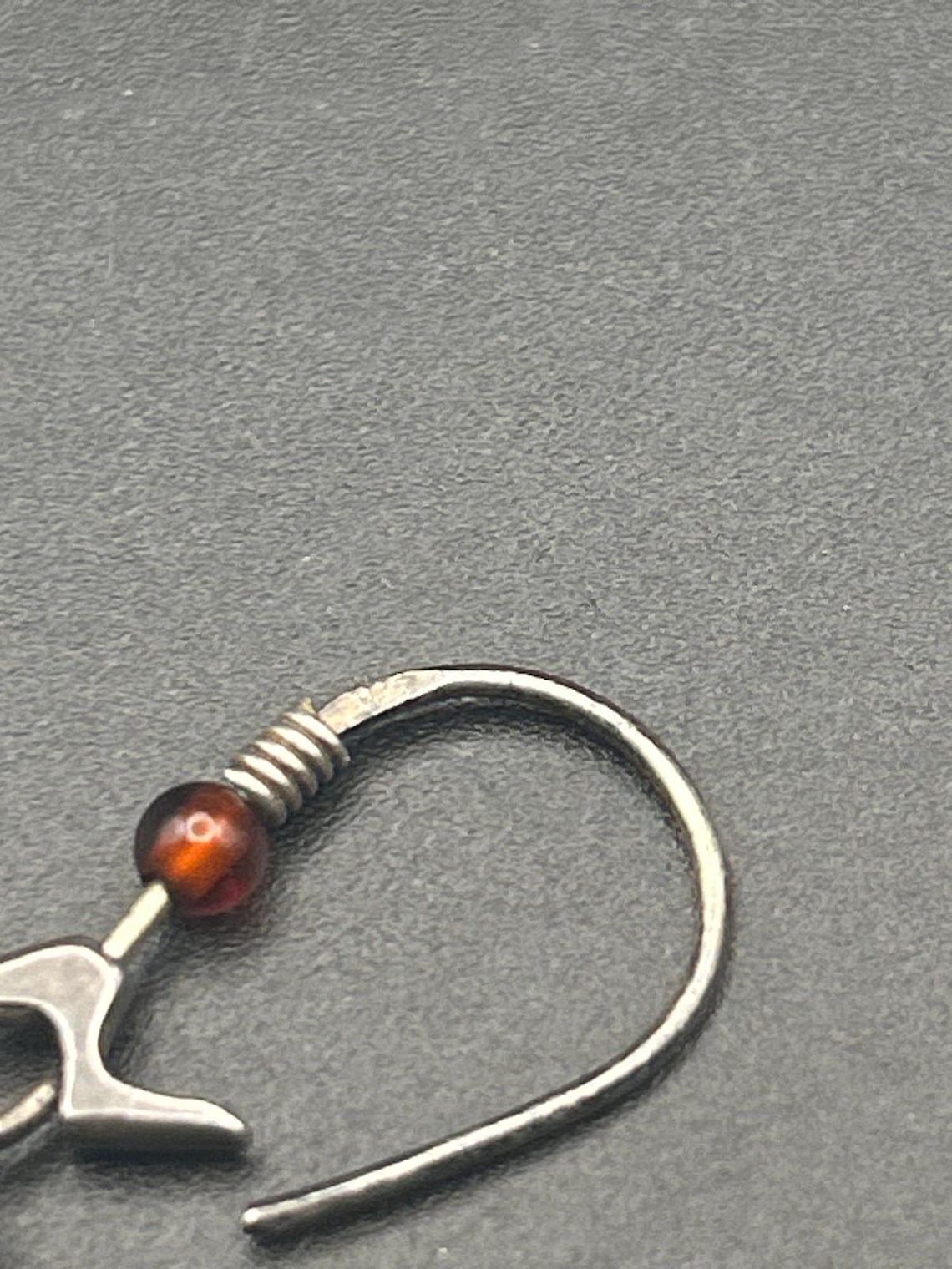 Vintage 925 Sterling Silver Squiggle Earrings | Amber Carnelian Teardrop, photo 5 of 6