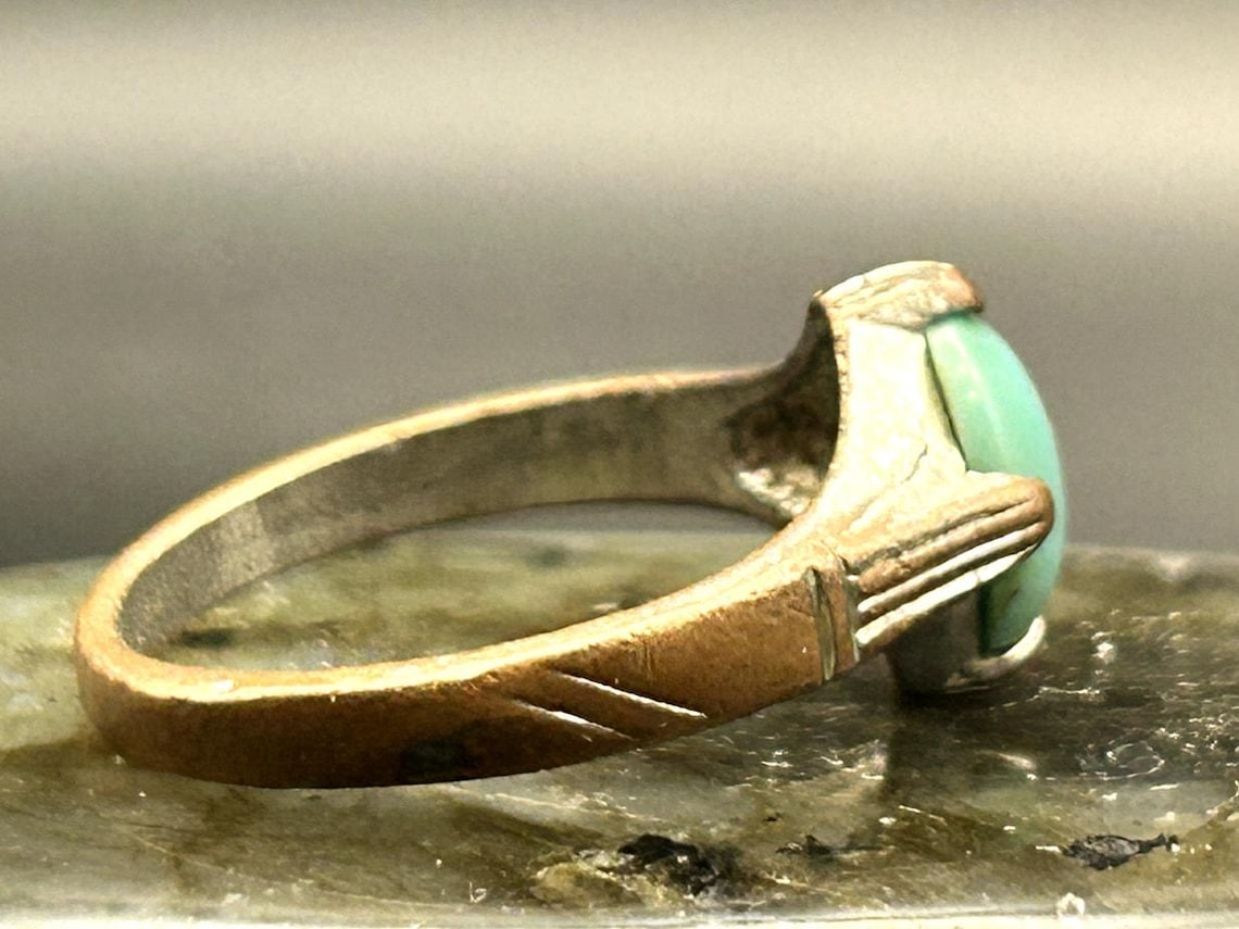Vintage Afghan Kuchi Tribal Ring Brass Turquoise Stone Size 10 Two Tone Boho, photo 6 of 7