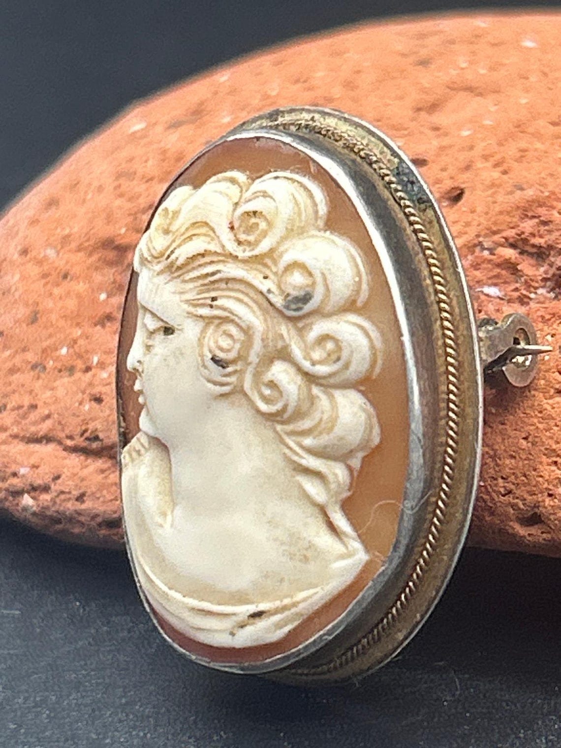 Antique Greek Style Shell Cameo Brooch and Pendant in 800 Silver - 1" x 0.75", photo 3 of 9