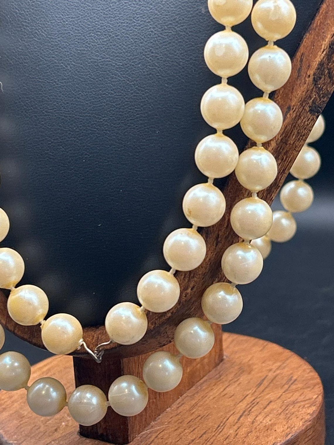 Vintage Long Double Strand Faux Pearl Necklace | 30" Cream Beads, photo 3 of 4
