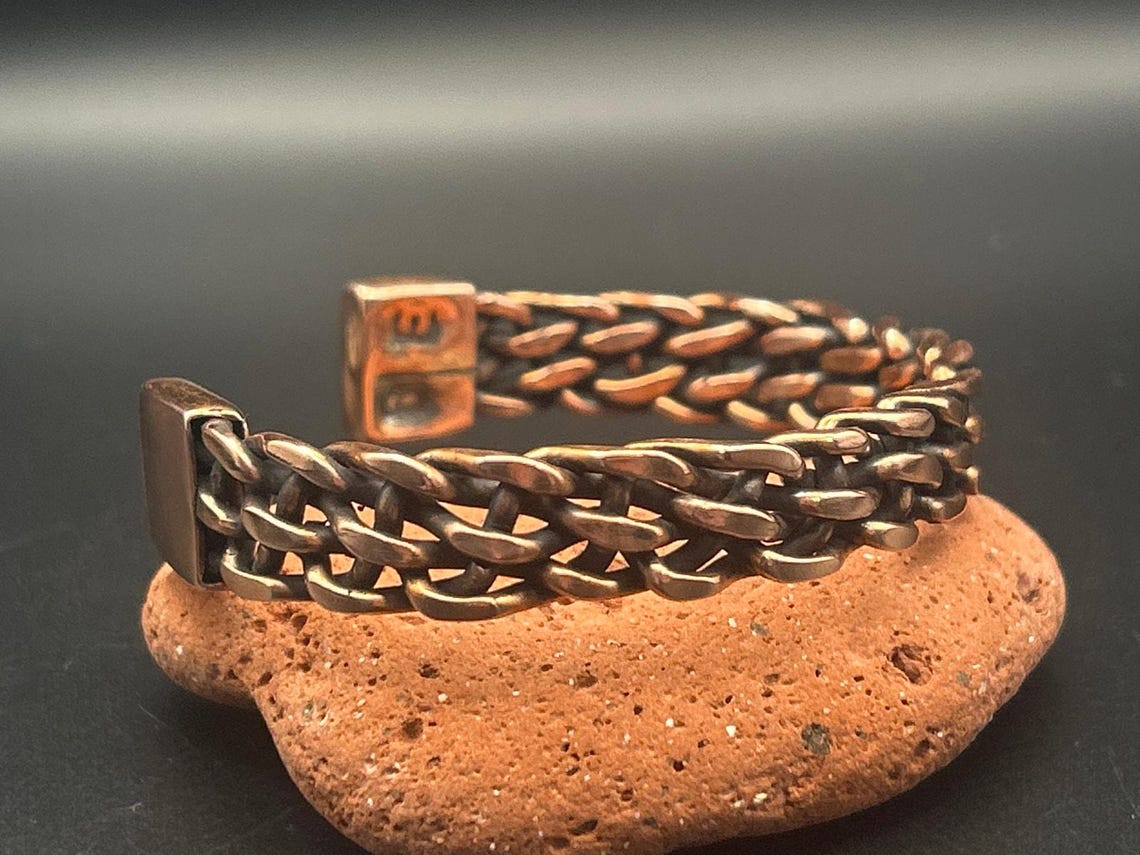 Handmade 11mm 5 Strand Woven Copper Cuff Bracelet Adjustable Artisan Maine Made, photo 4 of 6