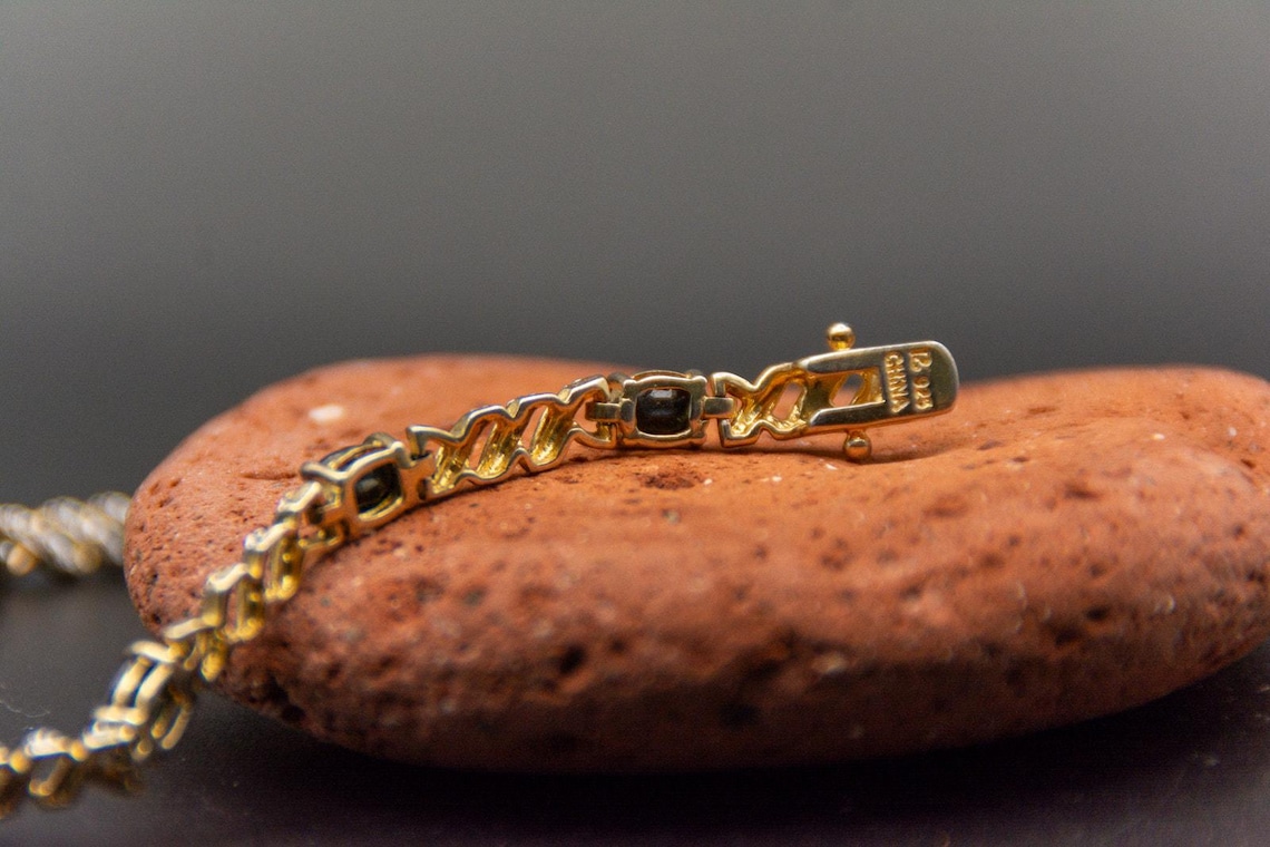 Ross-Simons Sterling Silver Gold Plated Sapphire Link Tennis Bracelet 7.25", photo 5 of 5