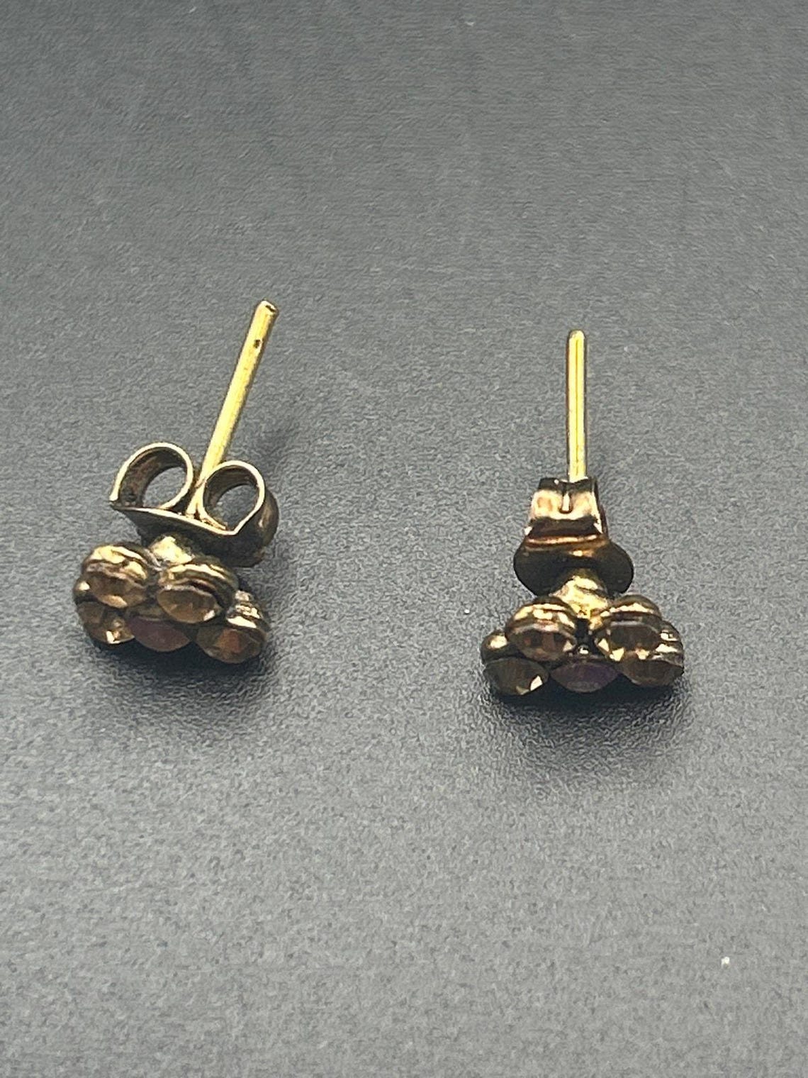Vintage Gold Tone AB Crystal Cluster Spiral Earrings Iridescent Dangle Drop, photo 5 of 5