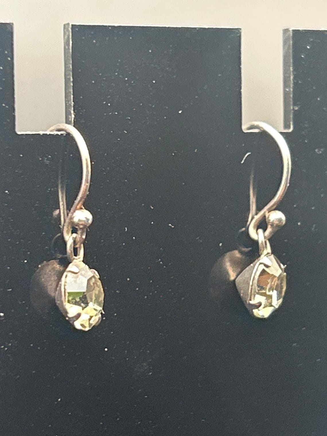 Vintage Silver Tone Aurora Borealis AB Crystal Dangle Earrings Pierced Wire, photo 2 of 4