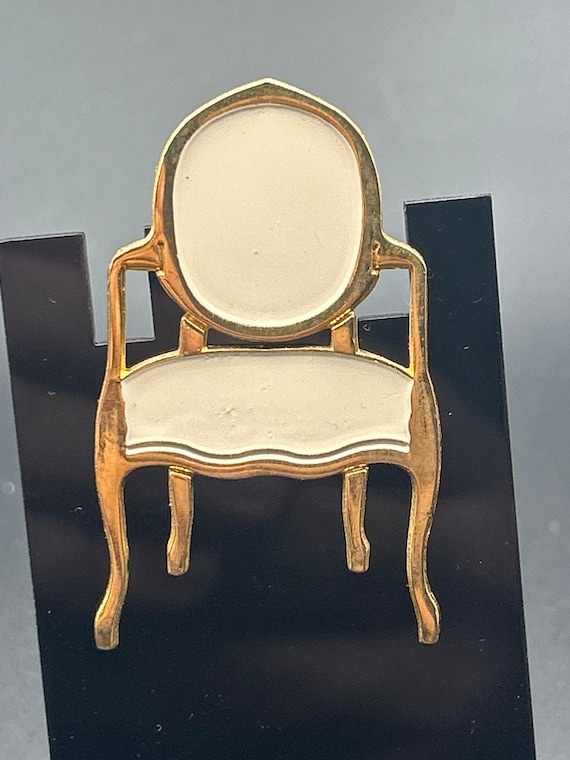 Vintage Gold Tone Enamel French Armchair Chair Brooch Pin - 2 Inch