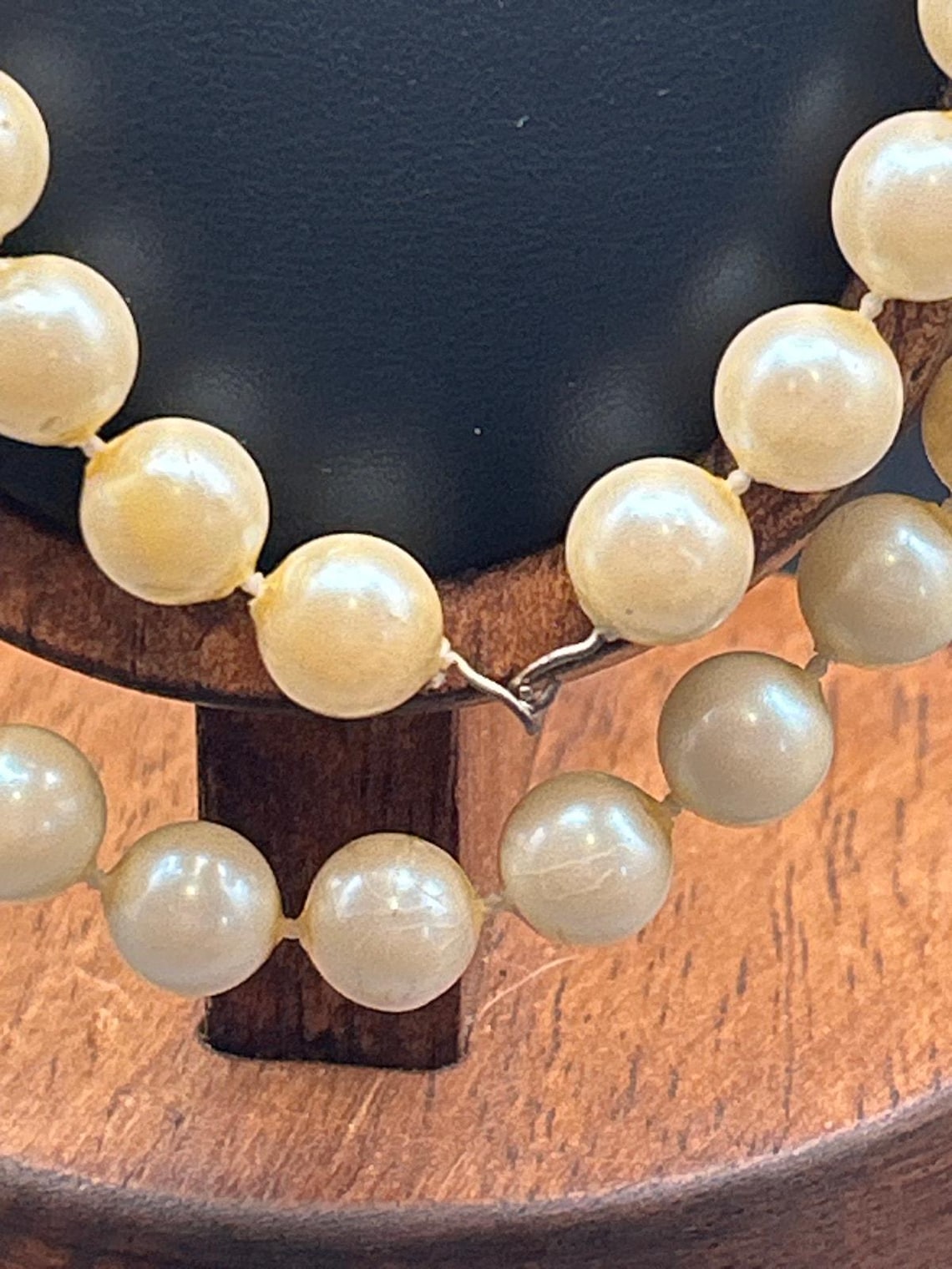 Vintage Long Double Strand Faux Pearl Necklace | 30" Cream Beads, photo 4 of 4