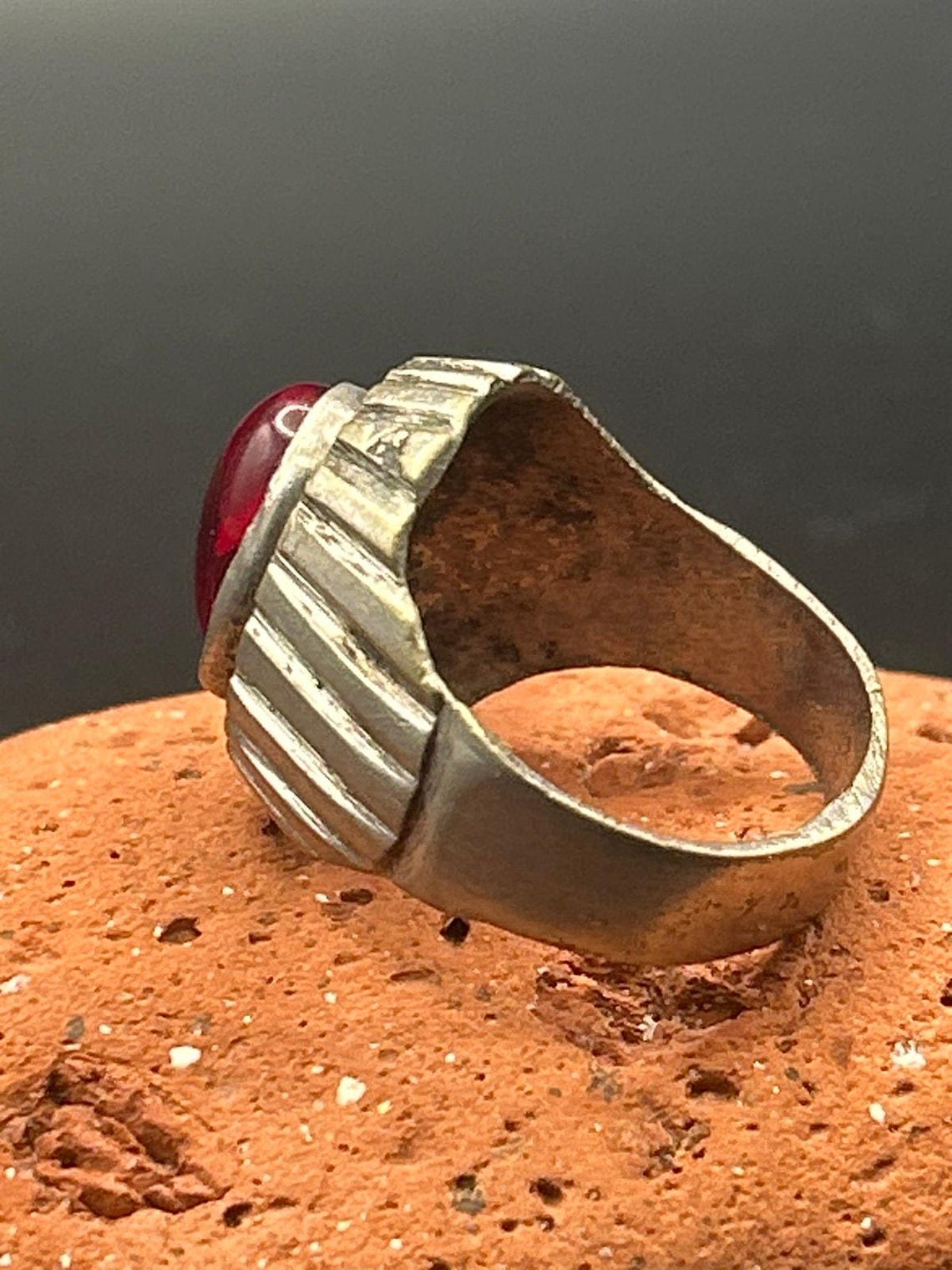 Afghan Kochi Tribal Ring Brass Alloy Red Glass Size 9, photo 2 of 6