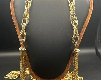 Vintage 60 Inch Gold Tone Tassel Lariat Rope Chain Scarf Body Necklace