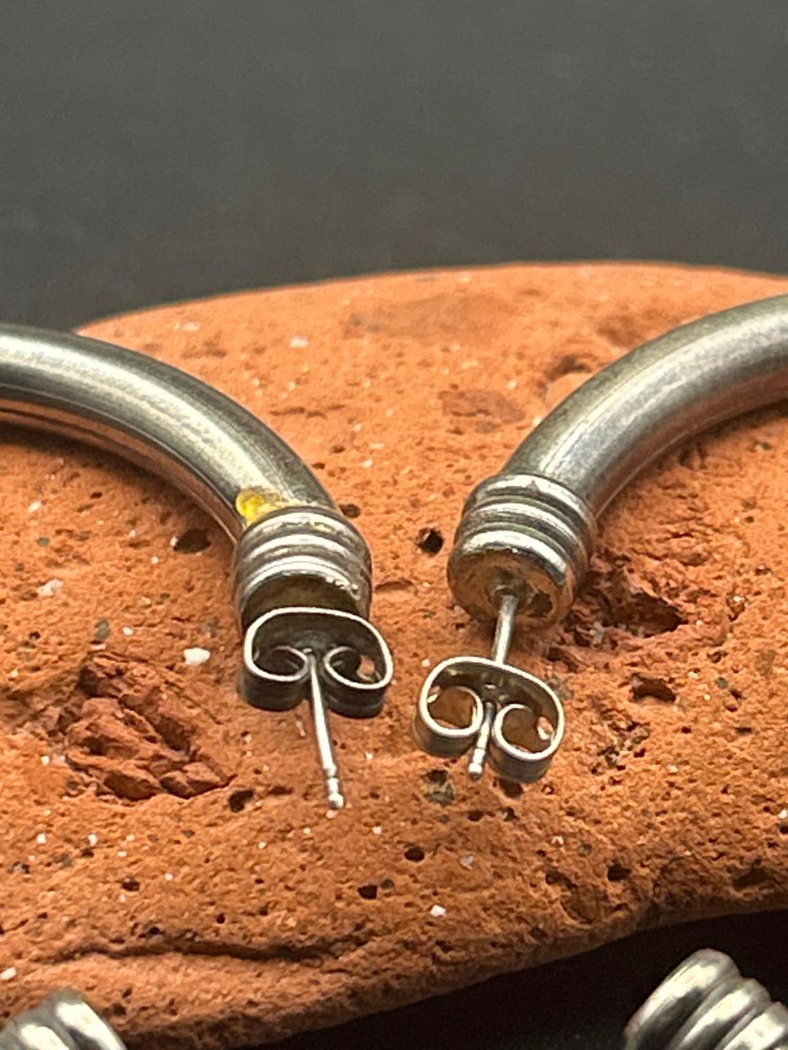 Vintage Silver Tone Wire Wrapped Cuffed Open Hoop Earrings 2 Inch, photo 6 of 6