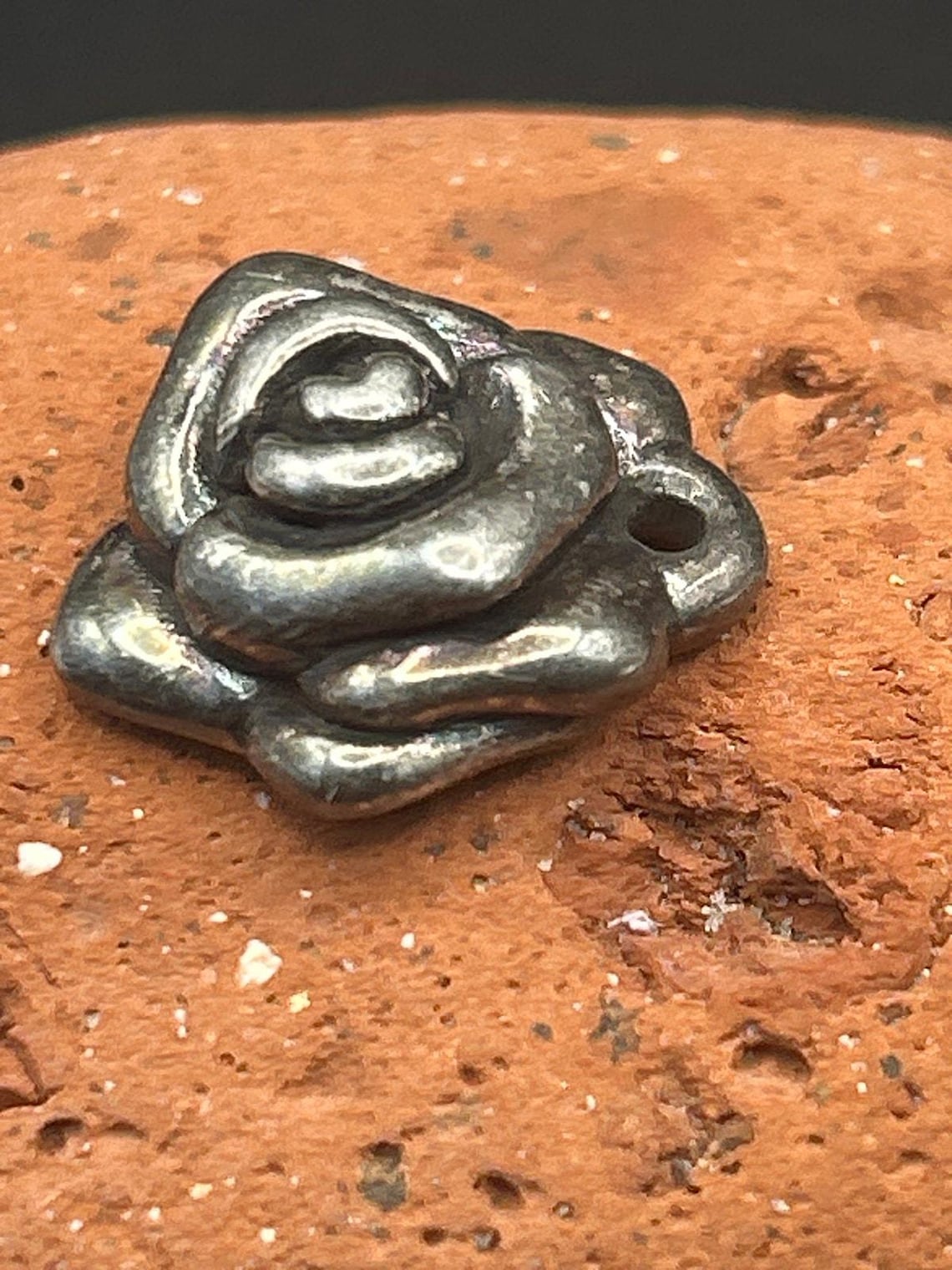 Vintage Sterling Silver Rose Charm Pendant 925 Floral Flower 0.75 x 0.75", photo 3 of 7