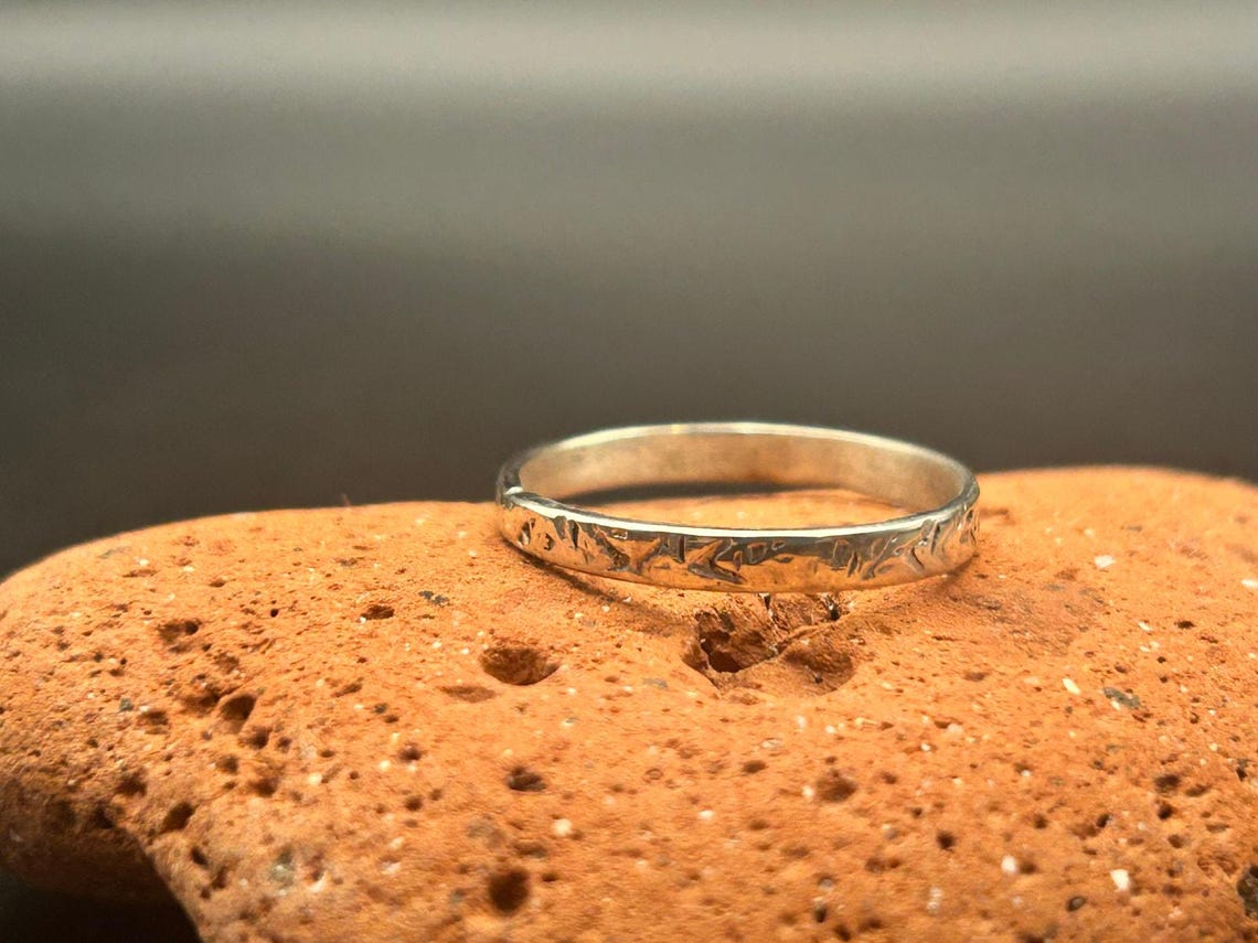 Handmade 2mm Sterling Silver 925 Abstract Textured Band Ring Size 8 Maine Made, photo 3 of 5