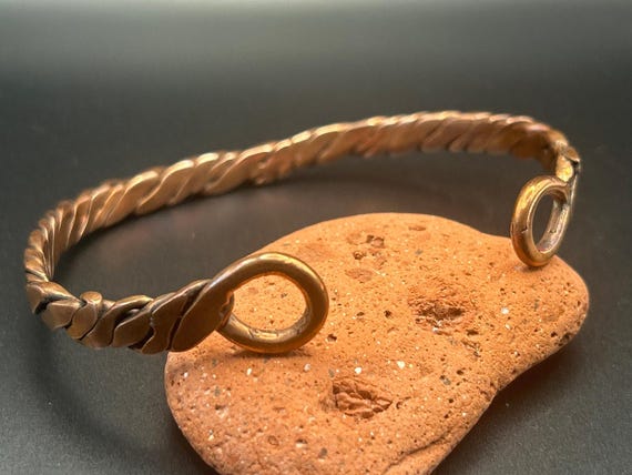 Handmade Copper Bicep Cuff - Twist With Light Flame Kissed Finish Upper Arm