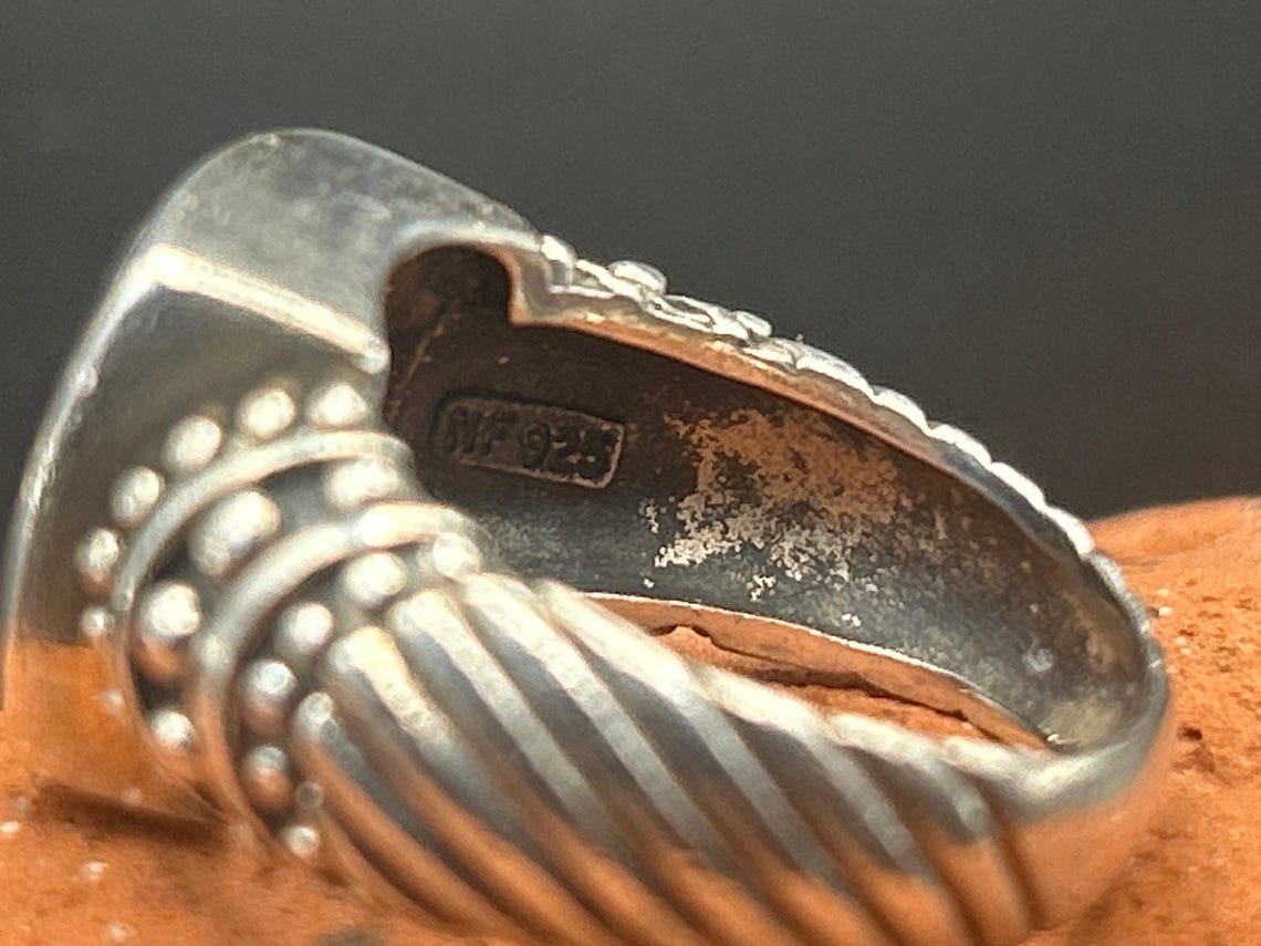 Vintage 90s Sterling Silver Black Onyx Statement Ring Size 7 Thailand 925 Ribbon, photo 7 of 7