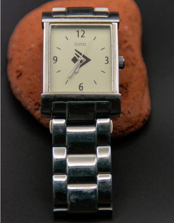 Silpada Designs Stainless Steel Tank Boyfriend Watch Rectangular Silver Tone Dial