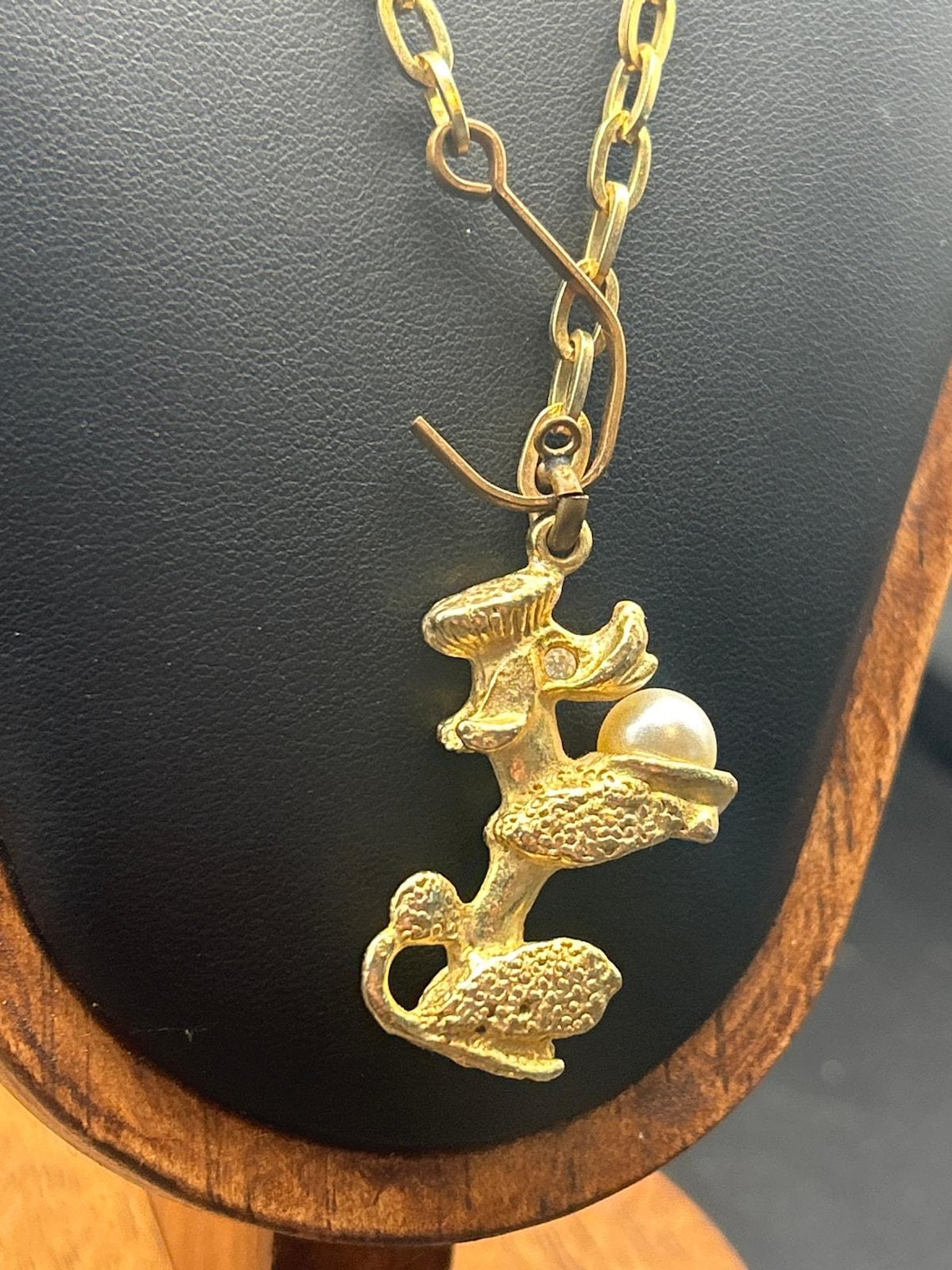 Vintage Gold Tone Poodle Dog Pendant Necklace | 3D Retro Toy Zipper Pull Charm, photo 2 of 5