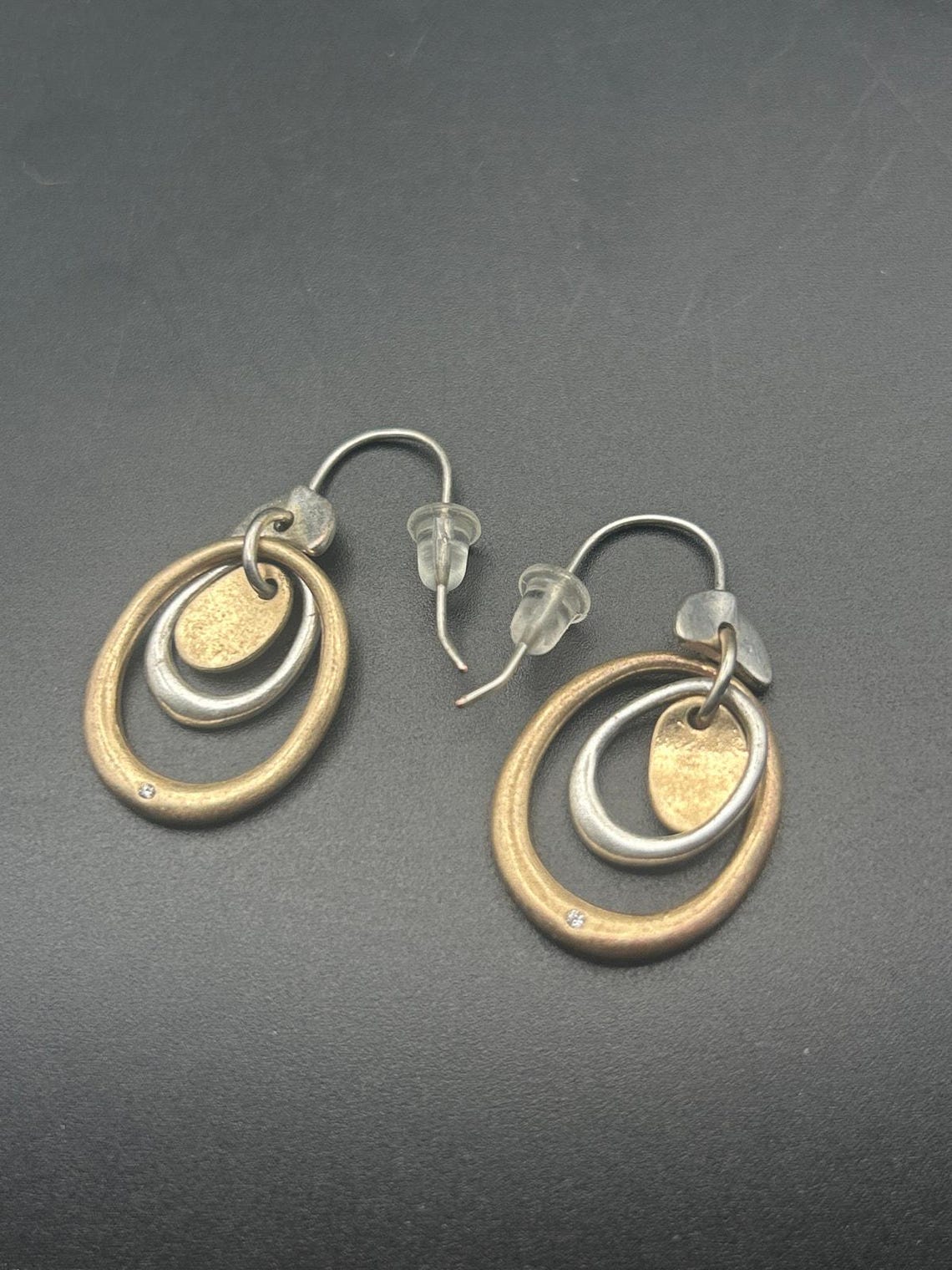 Vintage Mixed Metal Gold Silver Tone Bee Honeybee Drop Earrings, photo 4 of 4