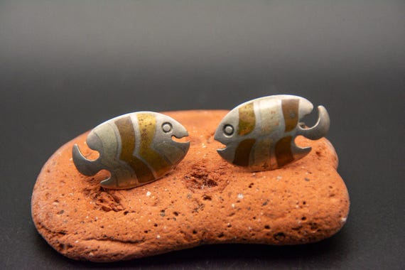 Vintage Mexican Metales Casados Silver Fish Screwback Earrings