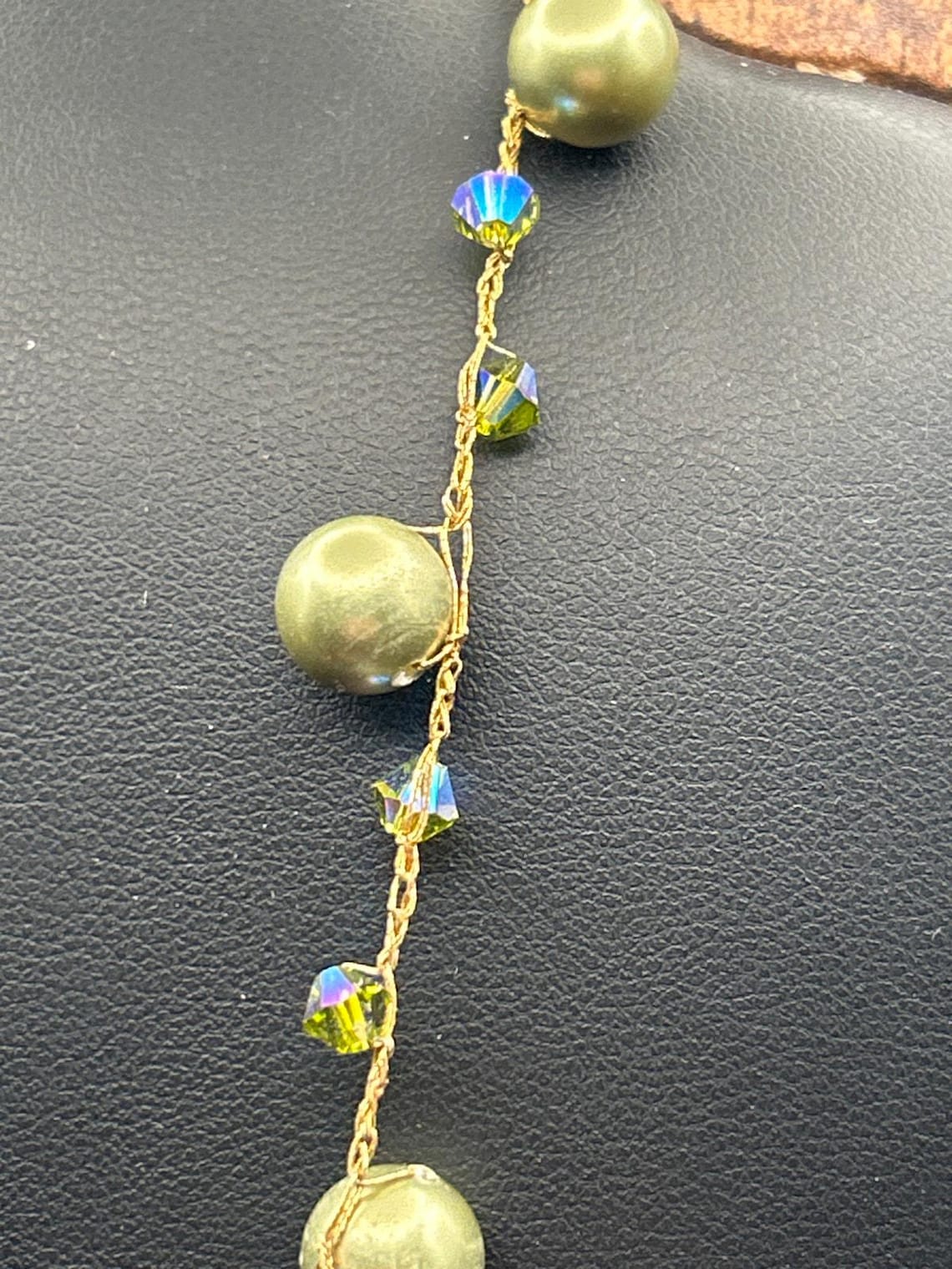 Handmade AB Crystal Gold Tone Station Necklace Wire Wrapped Beads, photo 3 of 4