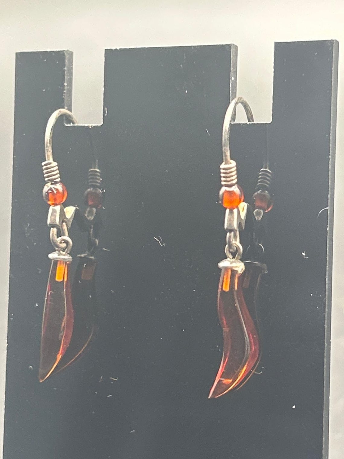 Vintage 925 Sterling Silver Squiggle Earrings | Amber Carnelian Teardrop, photo 2 of 6