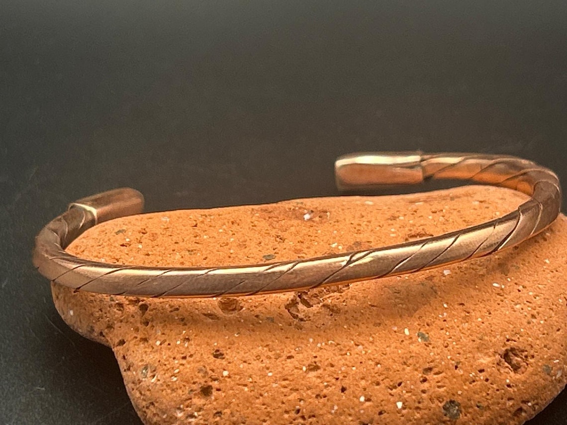 Handmade 3.5mm Squared Copper Twist Bangle Cuff Bracelet Adjustable Artisan Maine, photo 3 of 6