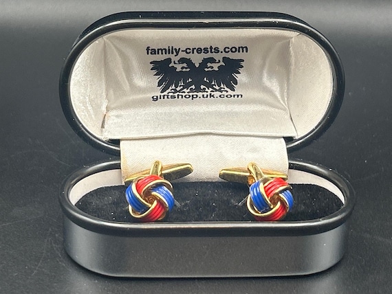 Vintage Red Blue Enamel Love Knot Cufflinks | Gold Tone Boxed Wedding Gift Dad