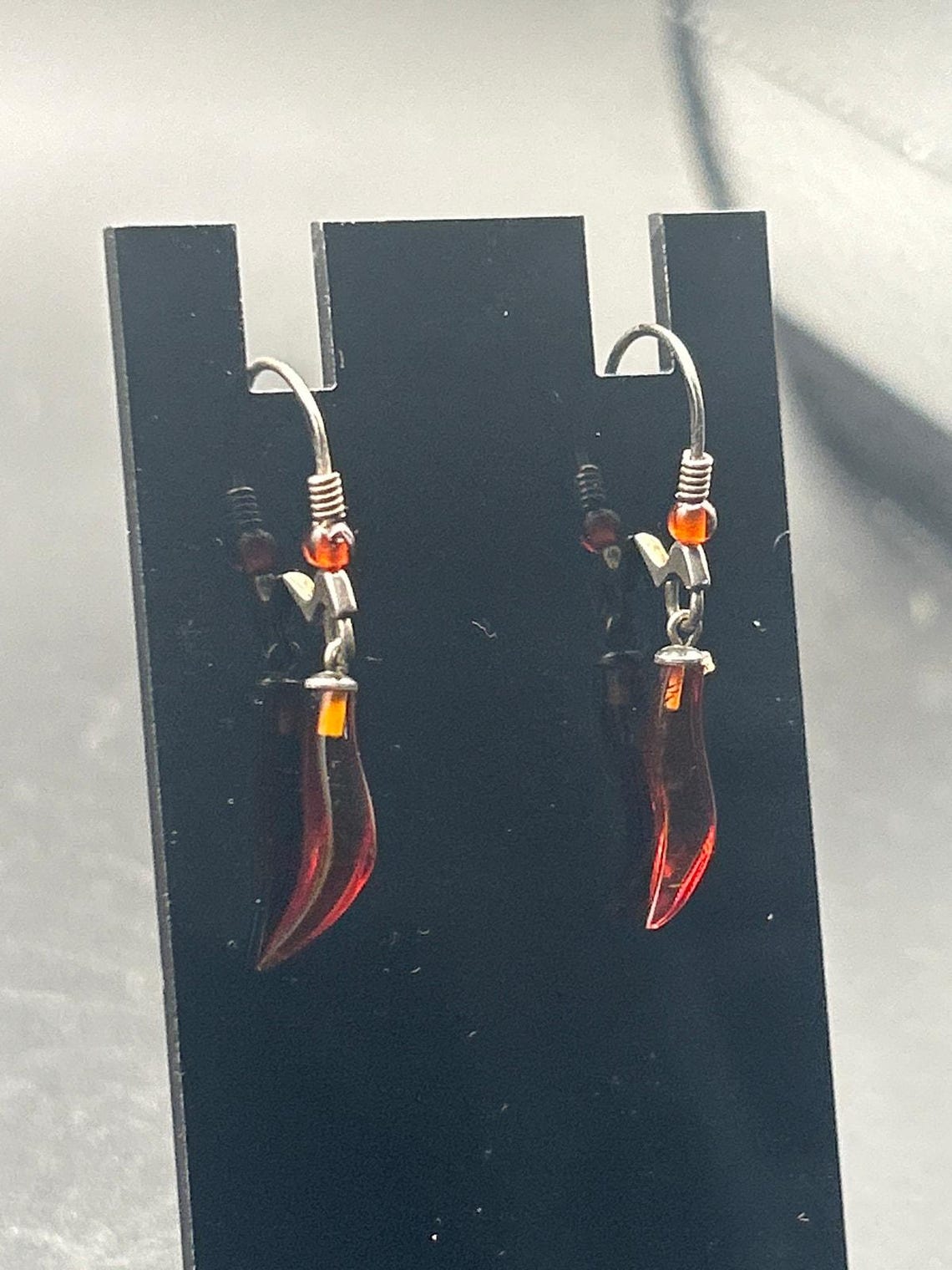 Vintage 925 Sterling Silver Squiggle Earrings | Amber Carnelian Teardrop, photo 3 of 6