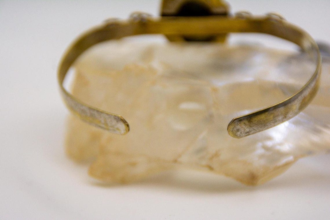 Blue Flash Labradorite Cuff | Gold Over Sterling Silver Boho Bracelet, photo 6 of 9