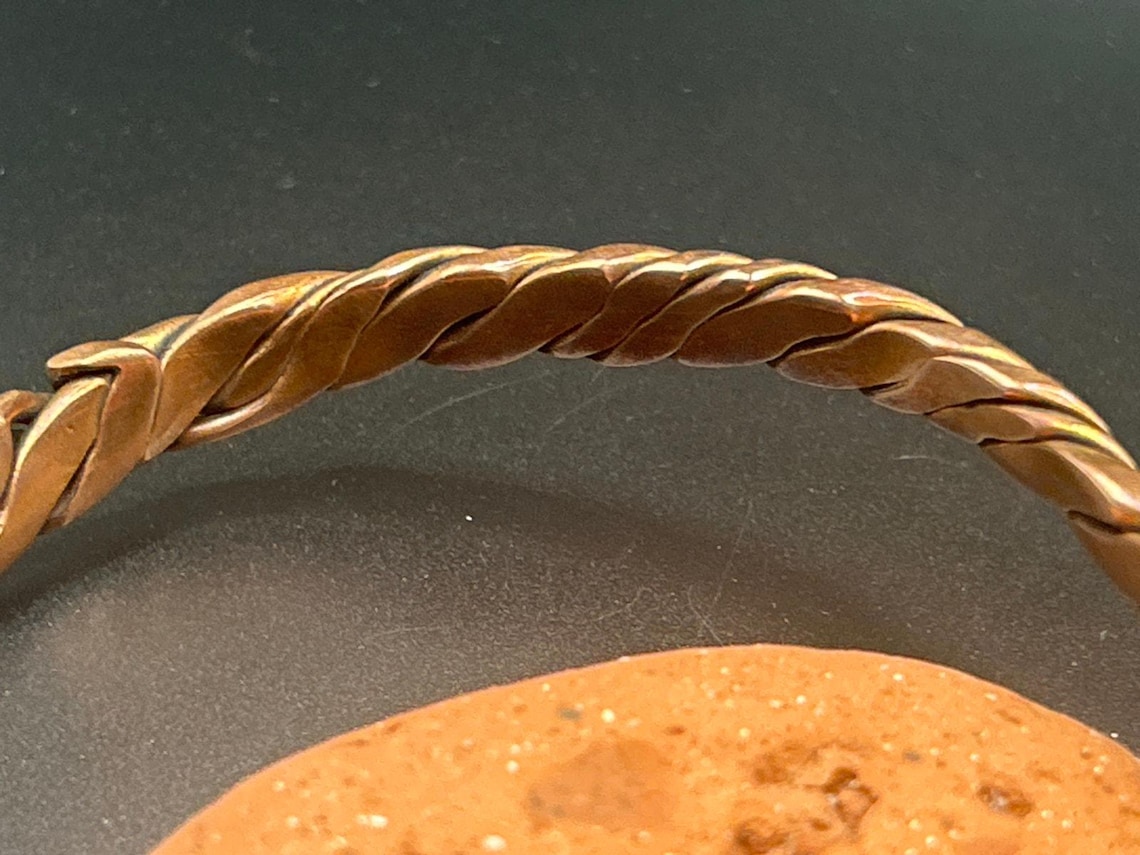 Handmade Copper Bicep Cuff - Twist With Light Flame Kissed Finish Upper Arm, photo 11 of 12