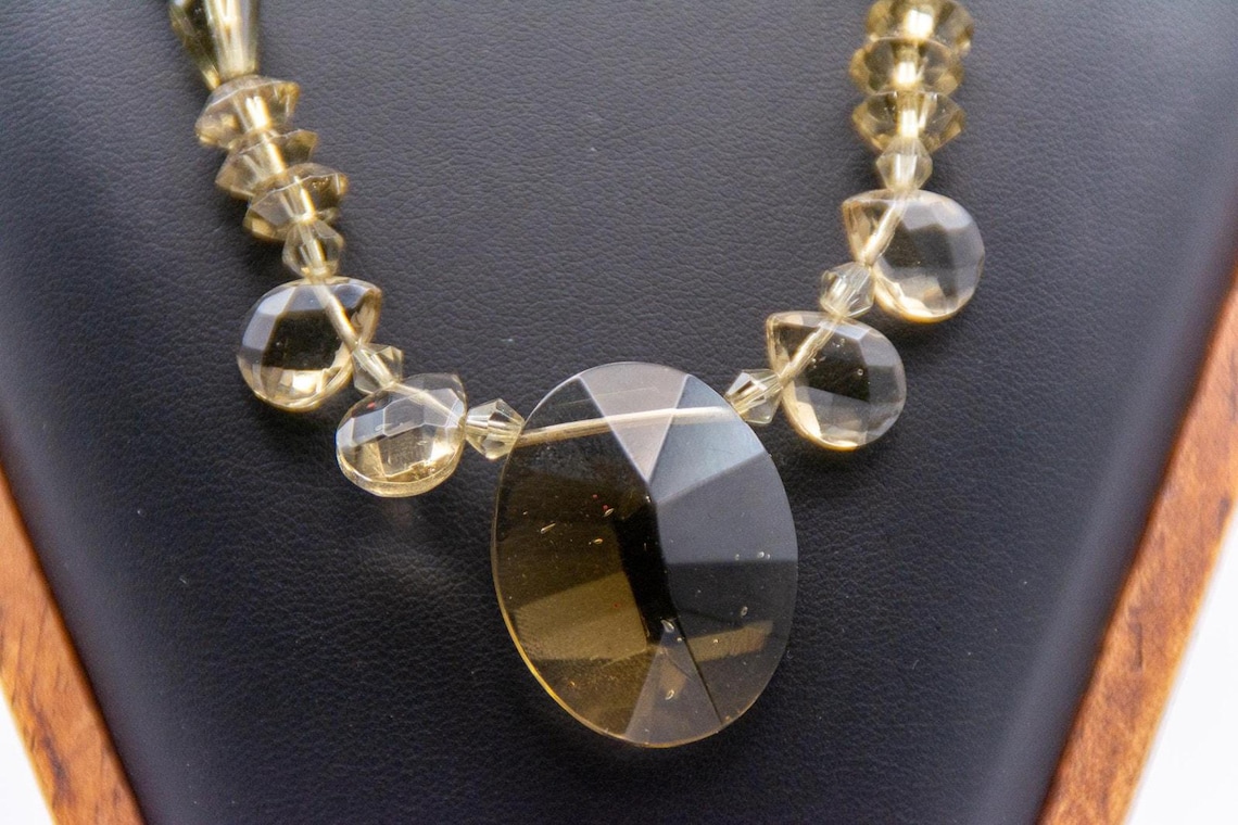 Vintage Smokey Quartz Silver Bead Necklace 16" Graduated Faceted Statement, photo 5 of 5
